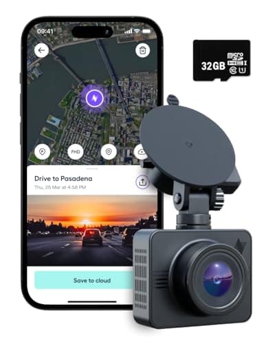 Nexar Beam GPS Dash Cam - Dash Camera for Cars with 32GB SD Card Included Unlimited Cloud Storage 24H Parking Mode Dash Cam for Cars. Wireless Car Camera with Nexar Classic App