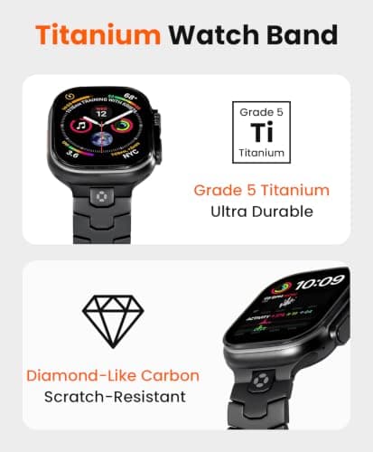 FiNESTONE AGIS02 Titanium Band for Apple Watch Ultra 3/2/1 Band 49mm & Series 11/10 46mm, Premium Adjustable Ultra Watch Band for Men with Butterfly Clasp, Durable and Lightweight iWatch Strap, Valentine Gifts for Men, Black - Thumbnail 3