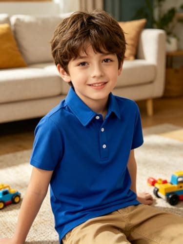Cozople Boys Polo Shirts Short Sleeve Performance Moisture Wicking Dry Fit Golf Shirts for School Active Casual,Royal Blue,Size 7-8 - Thumbnail 3