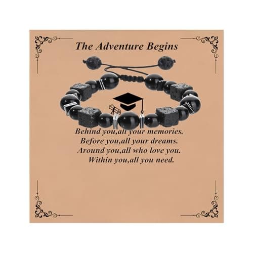 Personalized Graduation Gifts for Him Her,Cool Graduation Bracelets for Him,Graduation Gifts for College/High School/Nurse/8th Grade/Middle School/5th Grade/Masters Degree (black obsidian+lava rock) - Image 1