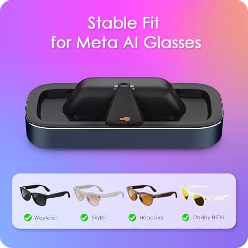 Charging Station for Meta Ray-Ban Glasses - Wayfarer, Skyler, Headliner & Oakley Meta HSTN Charger with LED Indicator (Blue) - Thumbnail 2