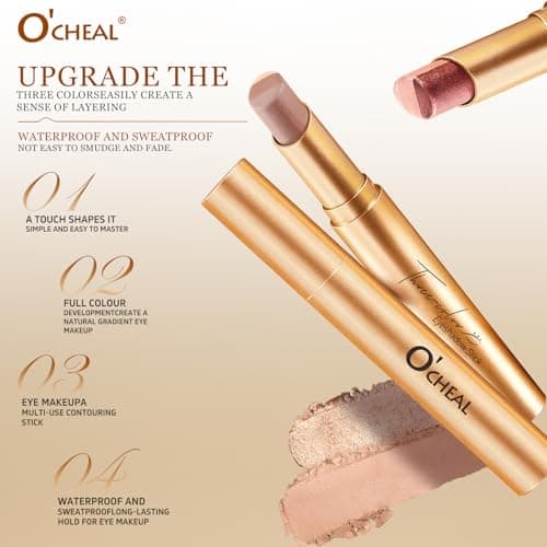O'CHEAL 3 Color Gradient Eyeshadow Stick Matte Shimmer Waterproof Long-lasting Crease-proof & easy to apply, suitable for dailymakeup touch-ups，Eye shadow pen for Make Up 03#Fine Glitter Orange - Thumbnail 3