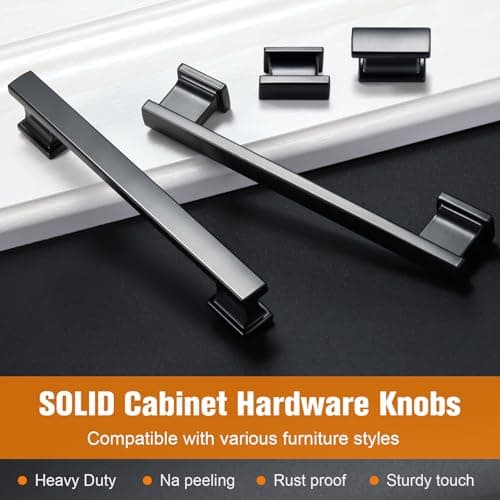 VEHCIL 20 Pack Square Matte Black Cabinet Pulls, 7 Inch(178mm) Hole Centers Kitchen Cabinet Handles Drawer Pulls Kitchen Hardware for Cabinets,Cupboard Closet Bathroom Dresser, Solid Zinc Alloy - Thumbnail 4