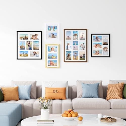 decorUhome 14x20 Picture Frames Collage Wall Decor, Display 9Pcs 4x6 Photos with Mat or 1Pcs 14x20 Unmatted, 9 4x6 Collage Picture Frames for Wall Mounting, Brown - Thumbnail 6