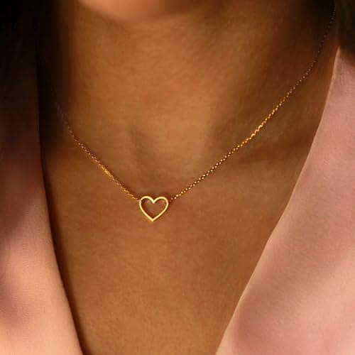 BAYLAY Heart Necklace for Women Girls, 18K Gold Plated Small Heart Necklace Gold Necklace for Women Teen Girl Gifts Trendy Stuff Gold Jewelry Mothers Day Gifts for Mom Grandma Women - Thumbnail 5