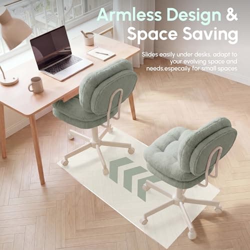 Dowinx Vanity Chair with Wheels, Double-Layered Thickened Cushion Makeup Chair with High Backrest, Armless Swivel Ergonomic Comfy Desk Chair for Home Office, Adjustable Height for Bar Counter-Green - Thumbnail 6