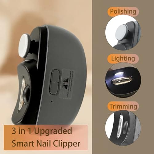 Electric Nail Clipper - 3 in 1 Upgraded Smart Trimming & Polishing Nail Clipper with 2 Adjustable Speeds, LED Light & Chip Collecting Box, Suitable for Adults, Elderly（Gray） - Thumbnail 4