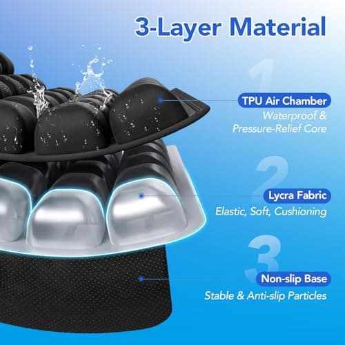 RUIERS Inflatable Seat Cushion, 34 Air Cell Travel Seat with Upgraded Air Nozzle for Hemorrhoid and Tailbone Pain Relief, Portable Airplane Seat Cushion for Car, Office Chairs & Home Living - Thumbnail 3