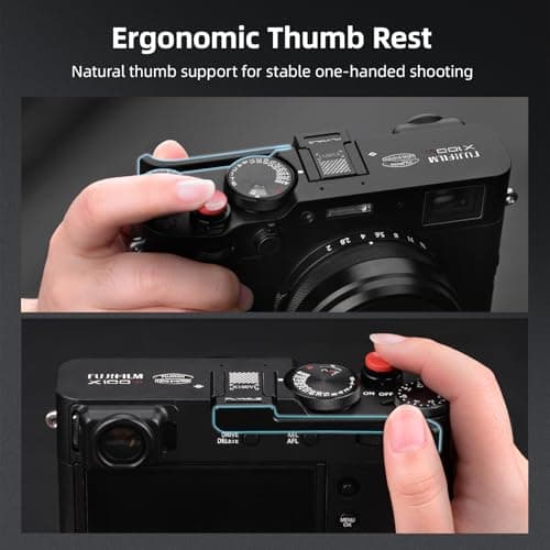 Thumb Grip Metal Hot Shoe Cover with Shutter Button for FUJIFILM X100VI / X100V Fuji Accessories (Black) - Thumbnail 2