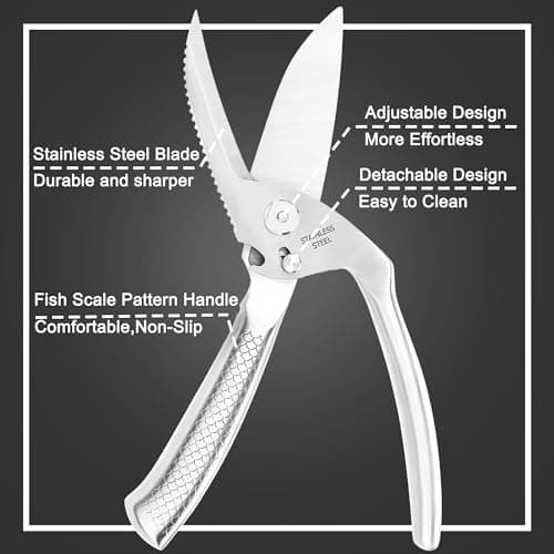 SLEMOON Heavy Duty Poultry Shears for Food, 3CR14 All-steel Forged Multi-function Detachable Kitchen Shears for Spatchcock Turkey,Chicken,Salad,Dishwasher Safe Anti-Slip Kitchen Gadgets - Thumbnail 5
