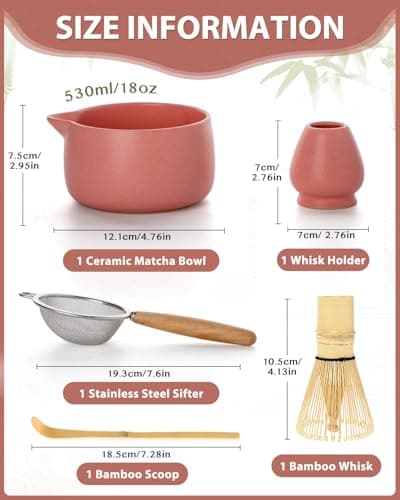 20OZ Matcha Whisk Set - 5PCS Matcha Set Includes Macha Bowl with Spout, Bamboo Whisk with Ceramic Holder, Bamboo Scoop and Sifter, Matcha Kit for Ceremony, Gift for Matcha Lovers (Blush Pink) - Thumbnail 2