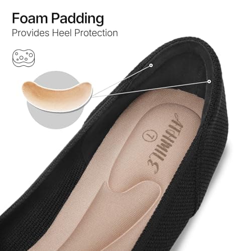 ATHMILE Pointed Toe Flats for Women Ultra-Comfortable Knit Ballet Flats Shoes for Women with Memory Foam & Padding, Machine Washable Womens Flats for Work Office Casual Wedding Black Size 10 - Thumbnail 5