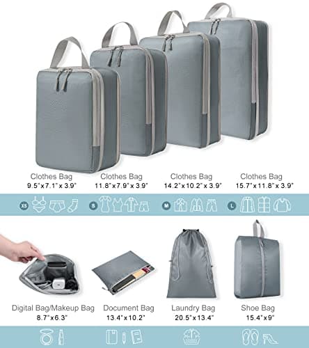 WOOMADA Compression Packing Cubes for Suitcases Travel Essentials 8 Set Expandable Travel Bags Organizer for Luggage(concrete grey) - Thumbnail 3