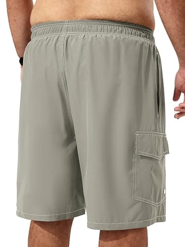 Arcweg Mens Big and Tall Swim Trunks 9" Quick Dry Swim Shorts with Compression Brief Liner Cargo Pocket Bathing Suits Borard Shorts for Men Pluse Size XL-6XL Light Gray - Thumbnail 2