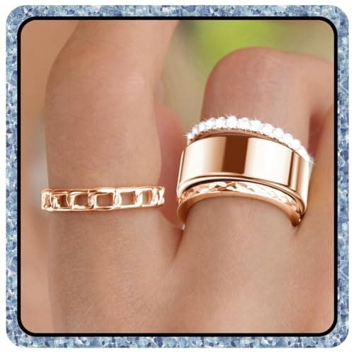 YWXTW 3 Pack 14K Gold-Plated Non Tarnish Stacking Rings for Oura Gen 4/Ultrahuman/Samsung/Diamond, Timeless Elegance White Zirconia Engagement/Promise Oura Stack Band Gift for Women Rose Gold 7 - Image 1