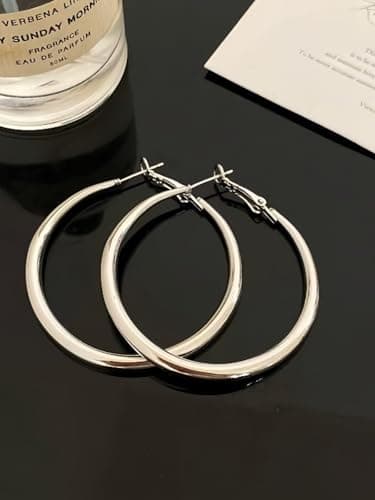Matte Large Gold Hoop Earrings for Women Sliver Hoop Earrings Lightweight 925 Sterling Silver Hoops Chunky Trendy Earrings Dainty Simple Wedding Prom Bridal Party Jewelry Gifts (5CM Sliver Style 3) - Thumbnail 4