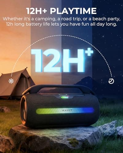 havit 120W Loud Bluetooth Speaker with Deep Bass, IPX6 Waterproof Outdoor Party Speaker, RGB Lights, 12H Playtime, TWS Pairing, Portable Speaker for Beach, Camping, Backyard - Thumbnail 6