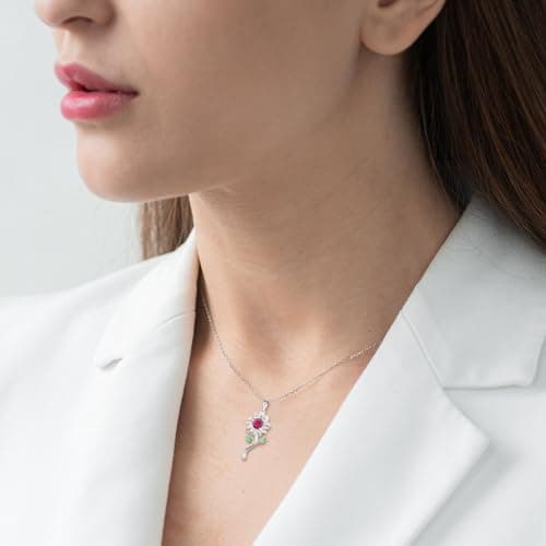 TYZCOS Sunflower Necklace 925 Sterling Silver Ruby Jewelry for Women - Thumbnail 2