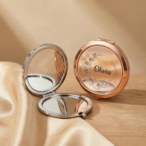 CHENGXINXINXI Mother's Day - Personalized Engraved Mini Pocket Makeup Mirror with Birth Flower and Name. It is an Ideal for Mothers, Sisters or Grandmothers. - Thumbnail 2