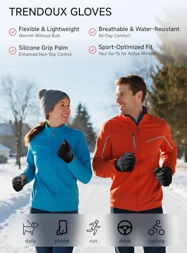 TRENDOUX Woen's & Men's Black Insulated Touchscreen Thermal Gloves Size Medium, Driving Running Riding Typing Texting Cycling Gloves Biking Hiking Walking Soccer Gaming Glove for Cold Weather - Thumbnail 6