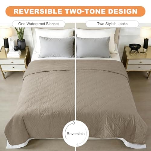 Vmeyiek 100% Waterproof Dog Bed Cover Pet Blanket(30"x71"),7-Layer Reversible Washable Sofa Couch for Furniture Car (Khaki+Khaki) - Thumbnail 3