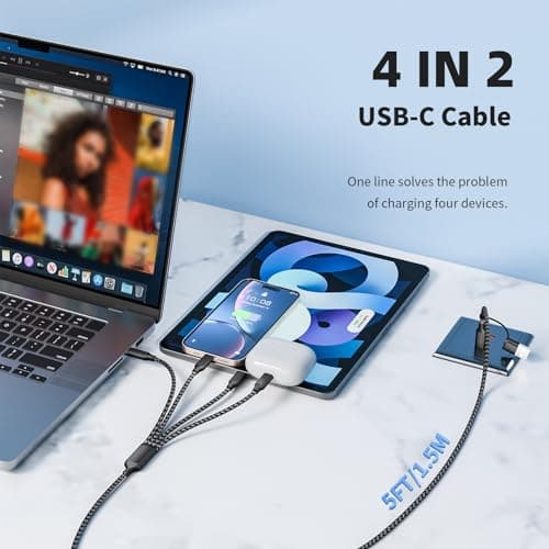 USB C Splitter Multi Charging Cable,USB A/C to USB C Charging Cord,Dual Type C Charger Cord,4 in 2 Multi Charger Cord with 4 Type-C Connectors Compatible with iPhone16/15/Cell Phones Tablets and More. - Thumbnail 5