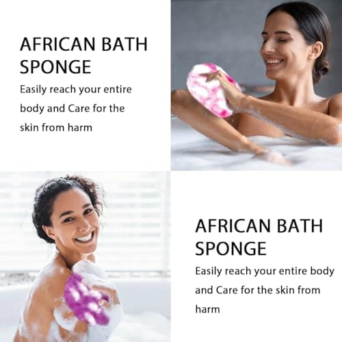 UJFQBH African Net Sponge 2-Pieces, Authentic Exfoliating Body Scrubber for Shower & Bath, Deep Cleansing Lather for Dead Skin Removal, Back Scrubber for Women & Men (Rose Red & Purple) - Thumbnail 5