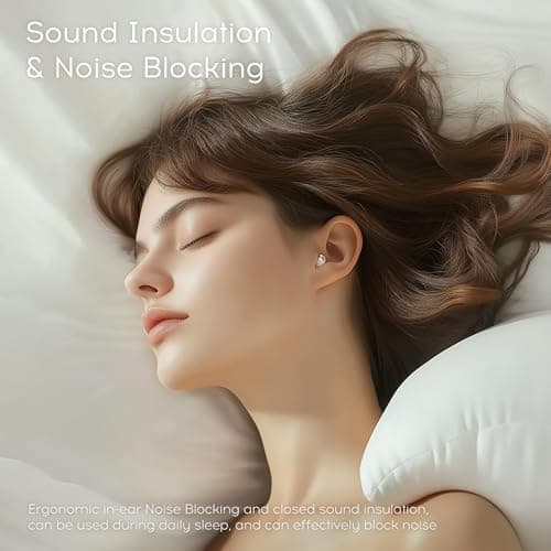 sunvito Sleep Earbuds Bluetooth 6.0, Mini Invisible Silicone Sleep Earbuds for Side Sleepers, Noise Blocking Sleeping Headphones, Hidden Earbuds with LED Display for Small Ears, Sleep & Relax (Beige) - Thumbnail 3