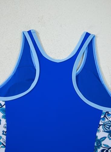 blibean Girls Rash Guard Swimsuit One Piece Flower Bathing Suits Tween Girl Floral Colorblock Swimwear Sets Kids Swim Cover Up TopTraje Baño Niñas Size 12-13 Year Old Royal Blue - Thumbnail 6