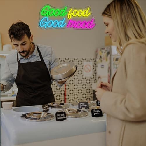Looklight Good Food Good Mood Neon Sign Letter Neon Signs for Wall Decor Colorful Led Lights for Kitchen Fast Food Shop Cafe Restaurant Store Snack Shop Room Decorations Gifts - Thumbnail 5