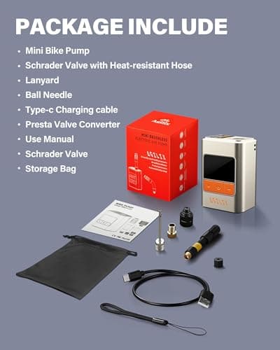 AGILIX Tiny Pump Mini Bike Tire Pump with Gauge, 120PSI Portable Electric Bicycle Air Pump, Auto Stop, Type-C Rechargeable Battery with Presta and Schrader Valves - Thumbnail 6