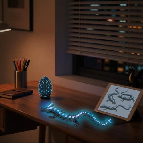 Funtigee 3D Printed Dragon Eggs Mystery with Dragon Inside Glow in The Dark Articulated Animals Fidget Toy Crystal 3D Printed Easter Dragon Eggs for Kids Boys Girls Home Decor Blue - Thumbnail 5