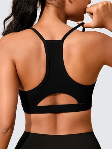 Aoysky Womens Buttery Soft Racerback Sports Bra Padded Strappy Workout Running Yoga Gym Crop Tops with Built in Bras Black - Thumbnail 5