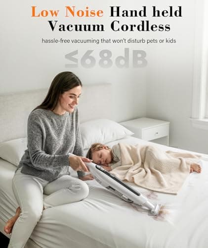 CUIOFREE Handheld Vacuum Cordless,24KPA High Power Car Vacuum with Brushless Motor,LED Light,Charging Dock,Rechargeable Hand Held Vacuum Cleaner with Reusable Filter for Car,Home,Office,Pet Pair,White - Thumbnail 5