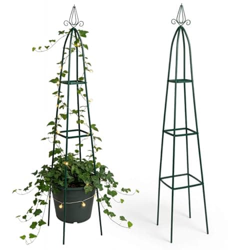 100% Metal Garden Obelisk Trellis for Climbing Plants Outdoor | Powder-Coated Steel Tall Garden Teepee Trellis | Sturdy Vertical Plant Support for Potted Plants Peas, Beans, Squash Outdoor & Indoor - Image 1