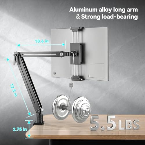 Portable Monitor Stand Desk Holder- Large Clamp support up to 12.9 14.6 15.6 18.5 inch 360° Rotating Base Swivel Tall Desk Arm Mount for iPad Pro/Mini/Air/Surface Strong Bearing Weight over 5.5lbs - Thumbnail 3
