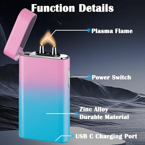 RSBYE Arc Lighter Rechargeable USB C Electric Lighter Electronic Plasma Lighters Metal Chargeable Lighters with LED Dazzling Power Display Design for Outdoor, Camping, BBQ (PinkBlue) - Thumbnail 2