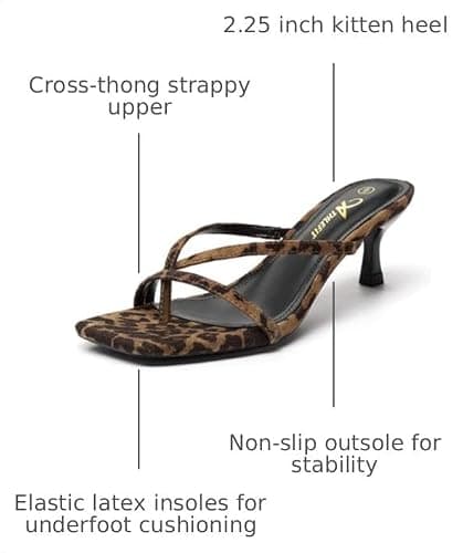 Athlefit Women's Strappy Kitten Heels Square Open Toe Flip Flop Low Heels Summer Fashion Party Dress Shoes Thong Heeled Sandals Leopard Size 6 - Thumbnail 3