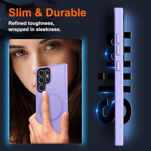 TISOOG Strong Magnetic for Galaxy S24 Ultra Case, [Compatible with Magsafe] [Military Grade Drop Tested] Translucent Matte Slim Case for S24 Ultra 6.8 inch,Light Purple - Thumbnail 6