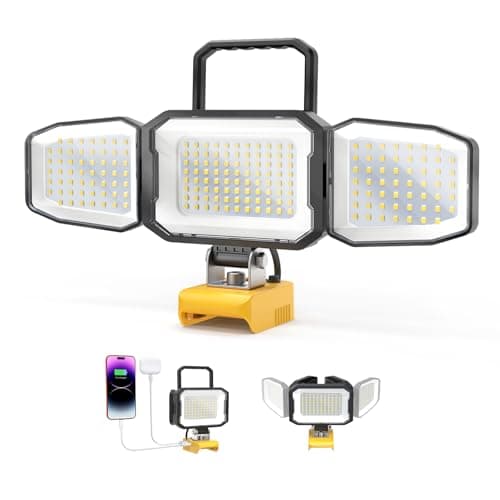 LED Work Light Compatible with DeWalt 20V Battery, 150W 15000LM Flood Light, 6500K Daylight 3-Head Adjustable, USB Type-C&2 Brightness Modes Portable Flashlight Job Site Light (Tool Only) - Image 1