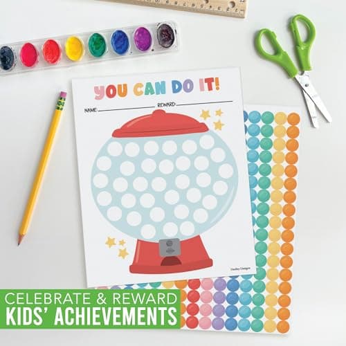 Hadley Designs Sticker Chart for Kids Behavior at Home - Sticker Reward Chart for Kids, Star Charts for Toddler, Star Charts for Good Behavior, Gumball Reward Stickers for Classroom Incentives - Thumbnail 6