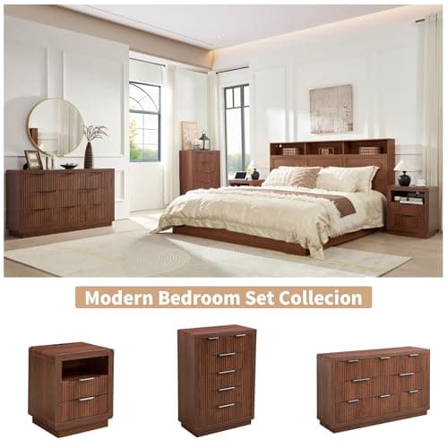 YANSNWO Walnut Dresser with 8 Drawers, 52" Modern Chest of Drawers with Thickened Curved Profile Design, Wooden Dresser TV Stand, Organizer for Bedroom, Living Room, Hallway - Thumbnail 3