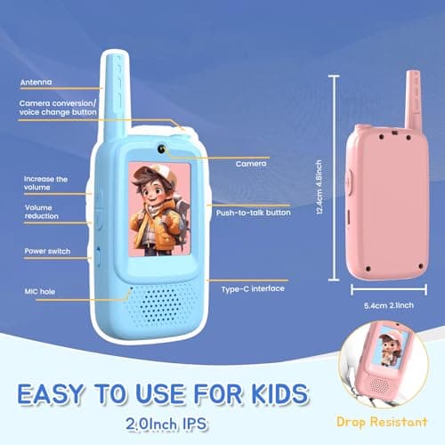 Video Walkie Talkies for Kids, 2 Pack HD Screen Walkie-Talkies for Ages 3–12 with 4 Voice Effects, Long Range, Indoor & Outdoor Toys for Camping, Hiking, Family Games, Great Birthday - Thumbnail 6