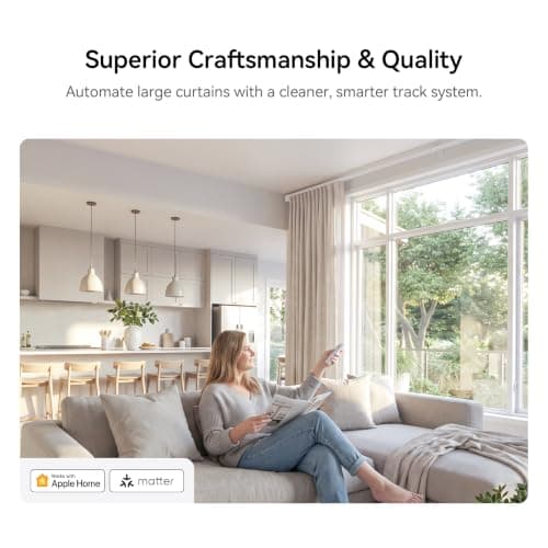 Remac M1 No-Cut Telescopic Motorized Curtain Track, Apple Home Certified Matter Smart Curtain System, Works with HomeKit Alexa Google Siri, Ceiling/Wall Mount for Bedroom Living Room 66"-114" - Thumbnail 2