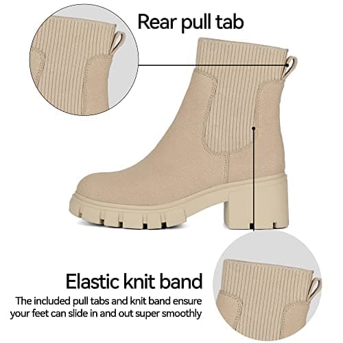 Athlefit Women's Chelsea Boots Fashion Slip on Platform Ankle Boots Lug Sole Chunky Booties - Thumbnail 4