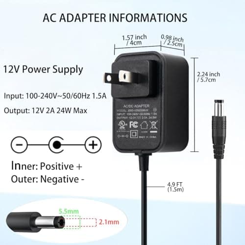 12V Power Supply 2A 12 Volt AC Adapter 100-240v 50-60hz Switching Adapter with 5.5 x 2.1mm DC Plug and 8 Tips Power Cord for LED Strip Light, CCTV Camera, Router, BT Speaker DC12V Transformer 1.5m - Thumbnail 2