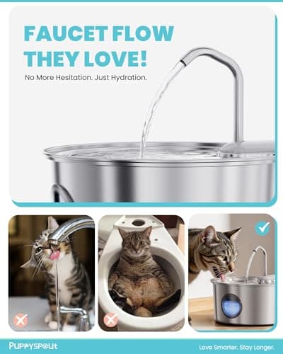 Cat Water Fountain Stainless Steel - 108oz/3.2L Automatic Cat Water Fountain for Drinking with 3 Pcs Filters, Metal Pet Water Fountain Water Dispenser for Cats, Puppy Dogs, Multiple Pets - Thumbnail 6