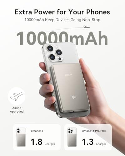 Kuulaa 0.5" Magsafe Portable Charger, 10000mAh Magnetic Power Bank & Slim Battery Pack - Qi2 Certified 15W Wireless Charging with 20W USB-C PD for iPhone 17/16/15/14/13/12 Pro/Air Series - Thumbnail 2