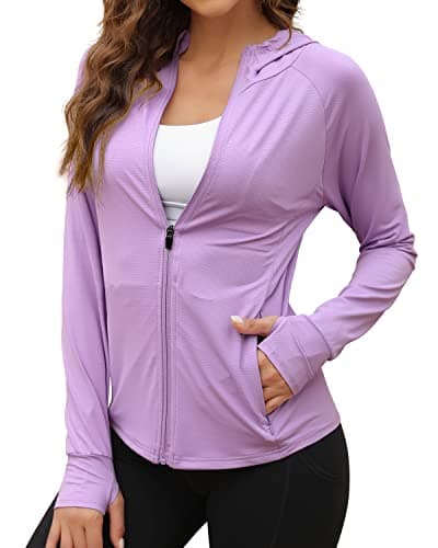 We1Fit Women's UPF 50+ Sun Protection Jacket Hoodie Sun Shirts Hiking Running Athletic Shirt Purple - Image 1
