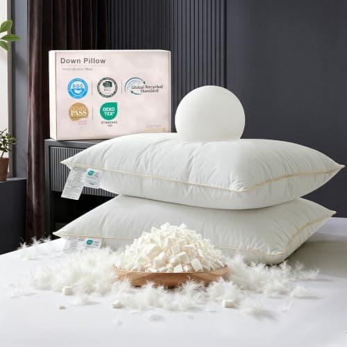 Goose Down Memory Foam Bed Pillows Queen Size Set of 2 Soft Support Side Sleeper Pillows Plush and Supportive Hotel Pillows for Back or Stomach Sleepers for Better Sleep Experience (Queen 2 Pack )